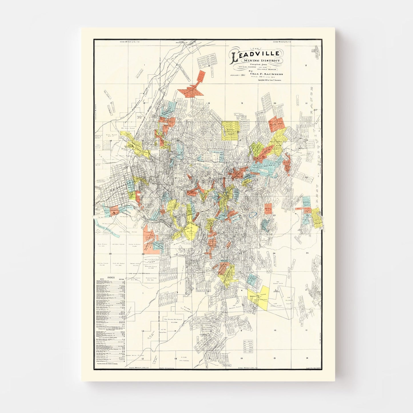 Vintage Leadville Mining District Map, 1901