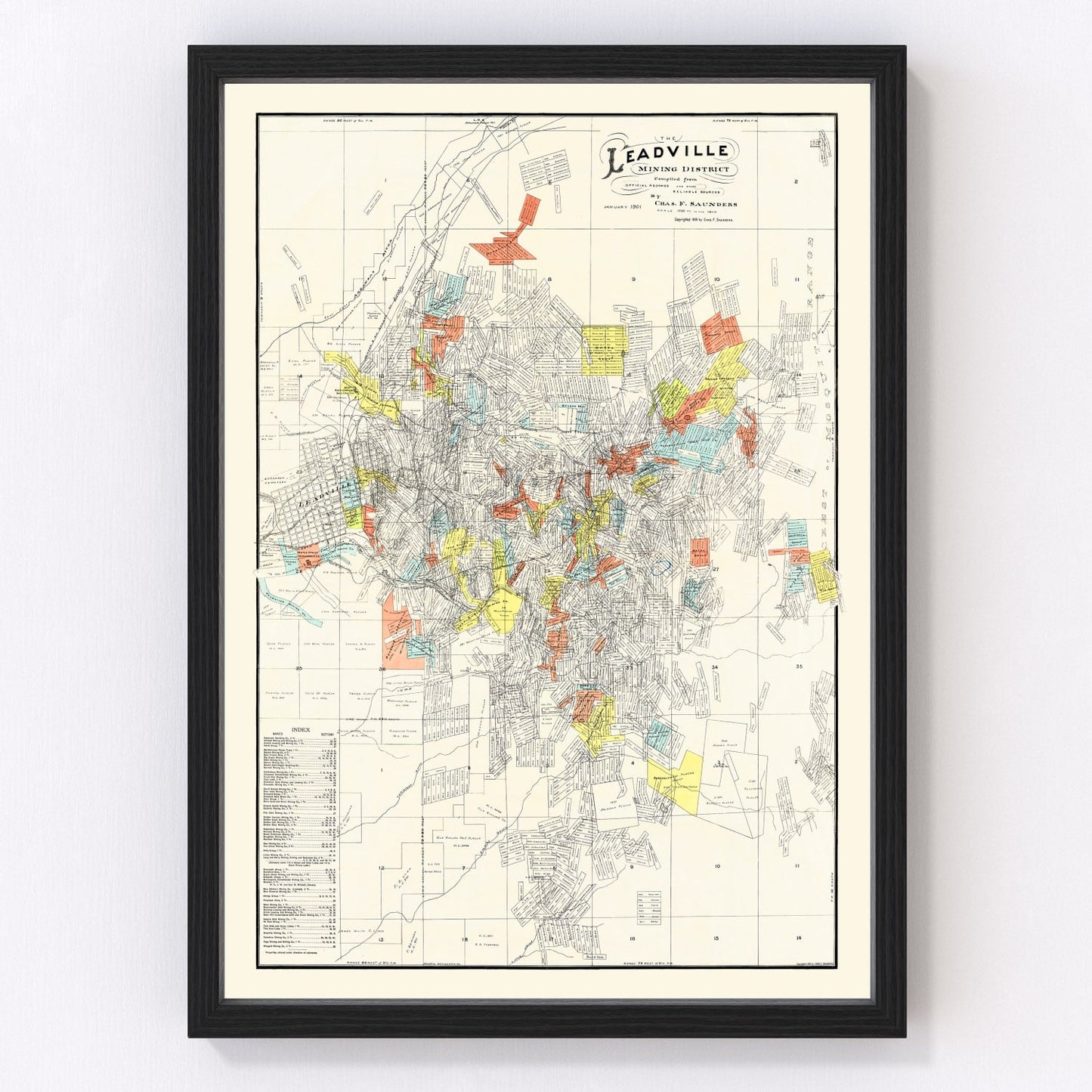 Vintage mining claims map of Leadville District, Colorado, 1901