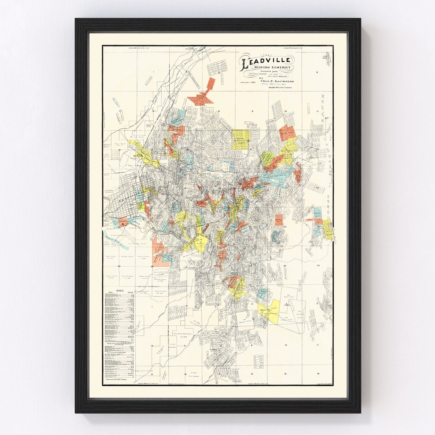 Vintage mining claims map of Leadville District, Colorado, 1901