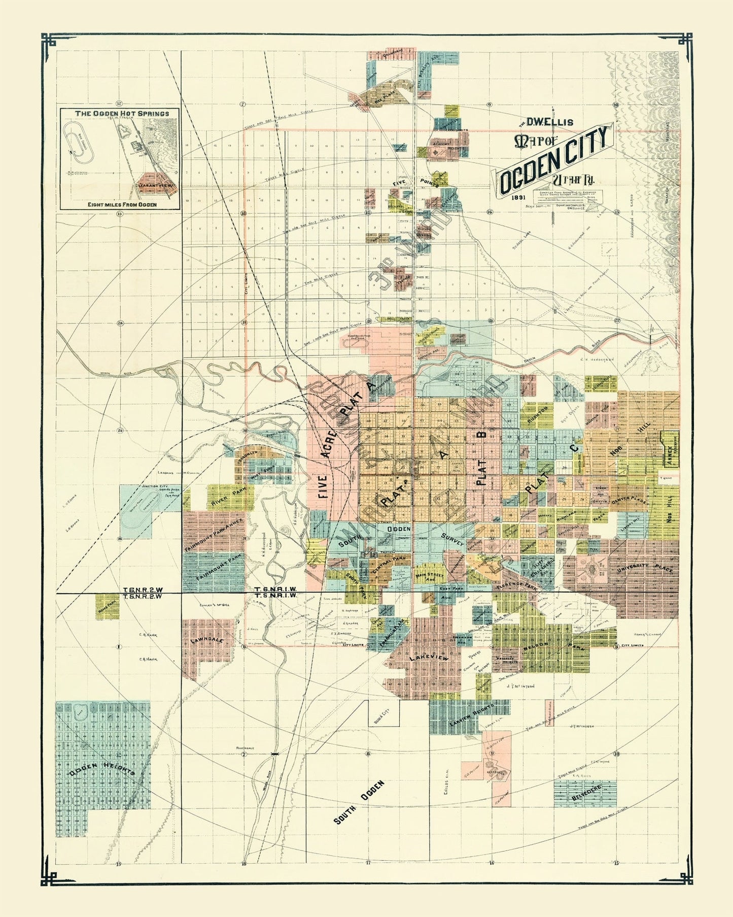 Vintage Map of Ogden, Utah, 1891