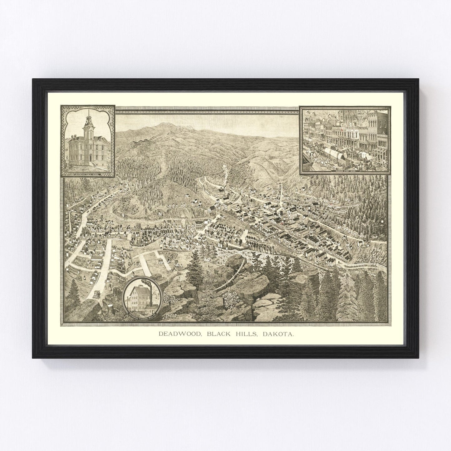Vintage map of Deadwood, South Dakota, 1884