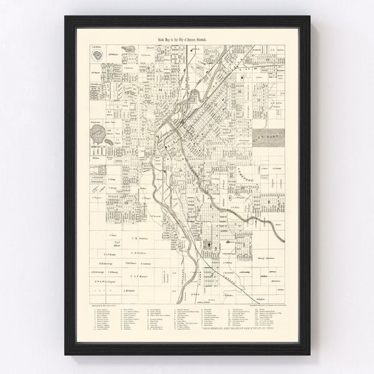 vintage map of Denver, Colorado, 1882