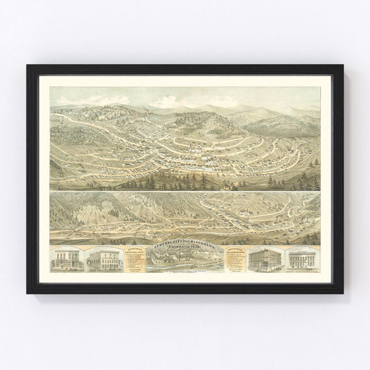 Vintage map of Central City and Blackhawk, Colorado, 1873, digitally restored antique cartographic print