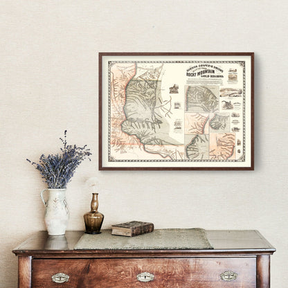 Vintage Map of the Rocky Mountain Gold Regions, 1861
