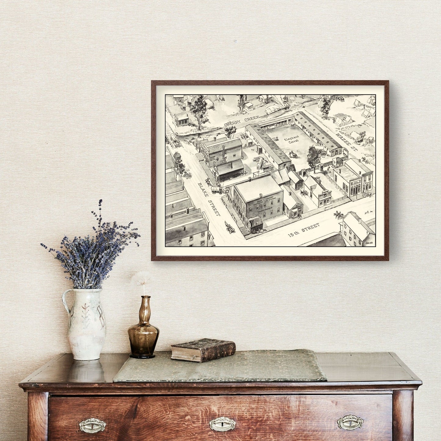 Vintage Map of Denver, Oklahoma, 1860