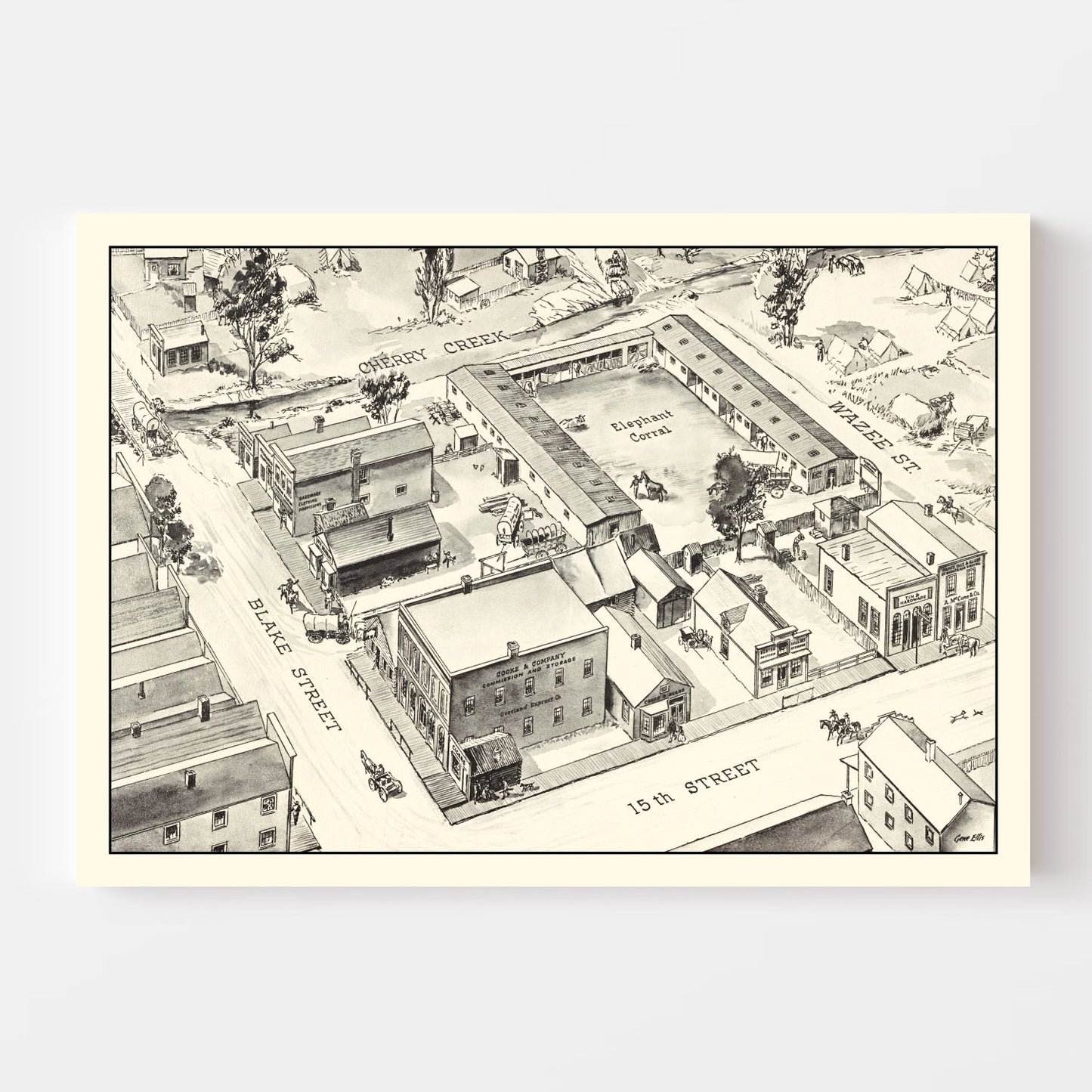 Vintage Map of Denver, Oklahoma, 1860