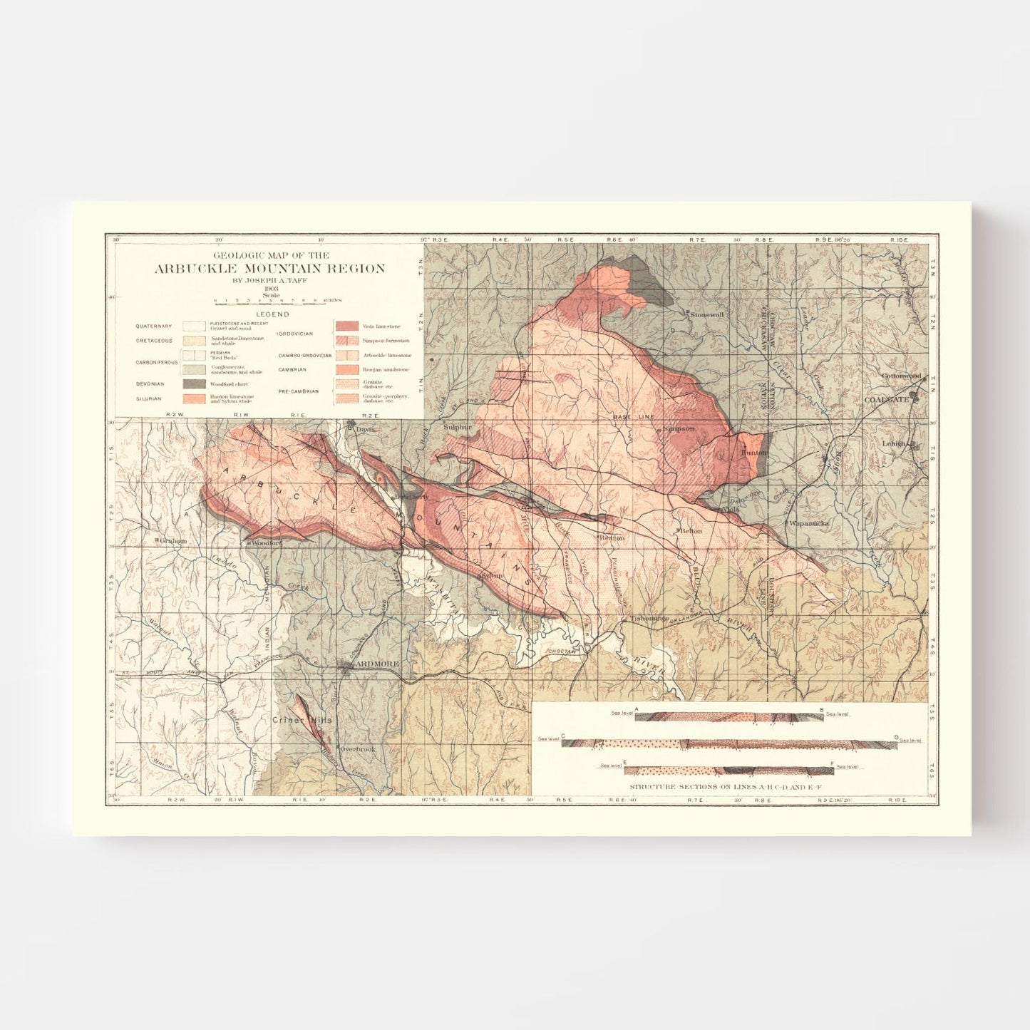 Vintage Map of the Arbuckle Mountain Region, 1903