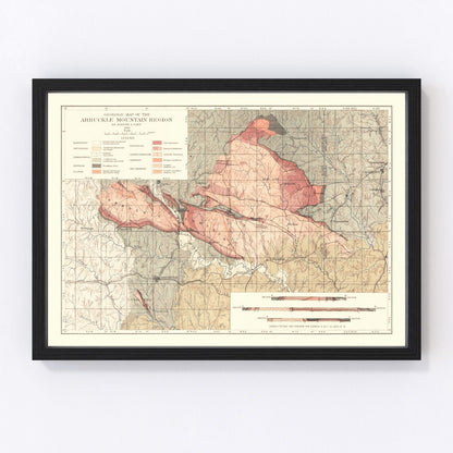 Vintage map of the Arbuckle Mountain region, Oklahoma, 1903 - restored survey print
