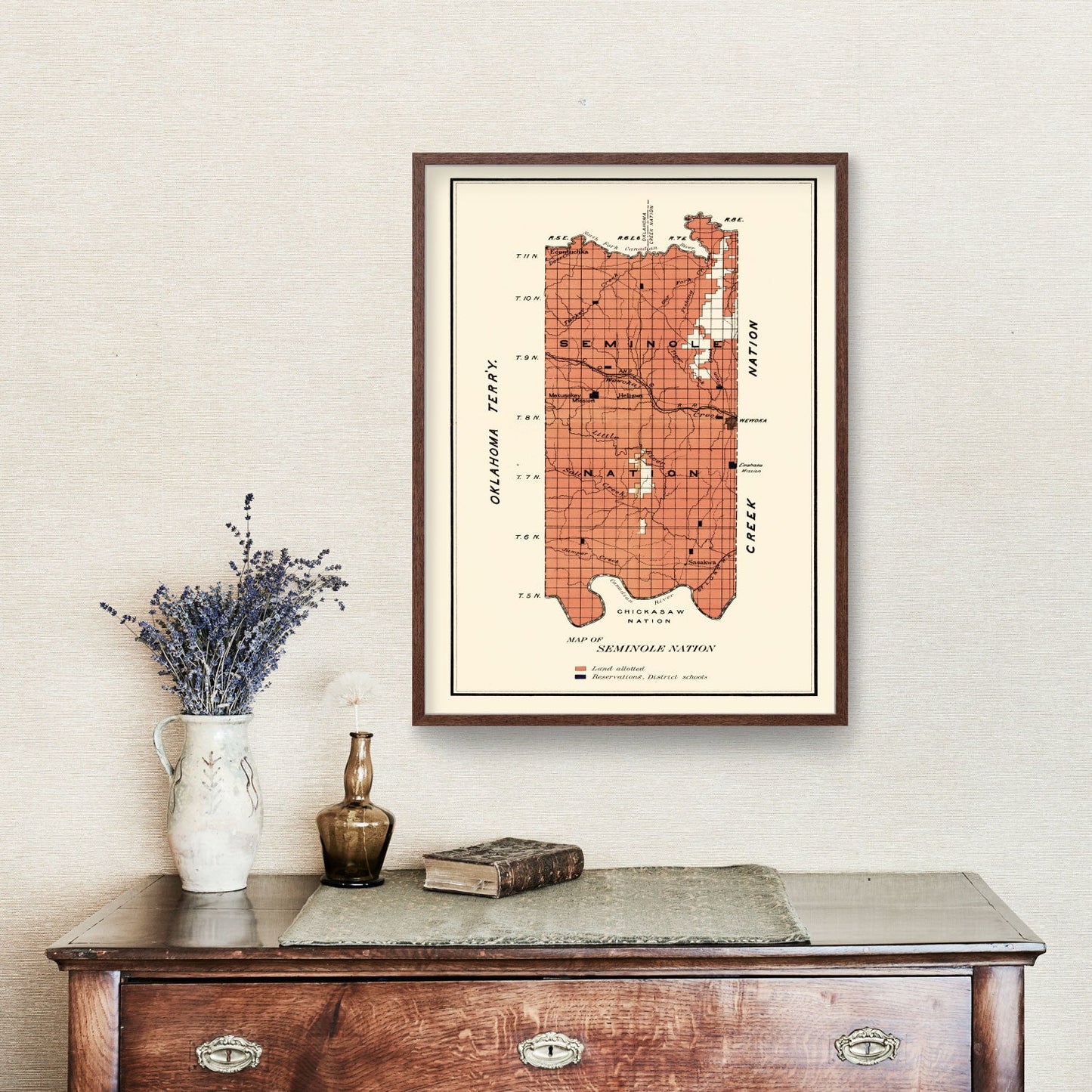 Vintage Seminole Nation Oklahoma Map, 1903