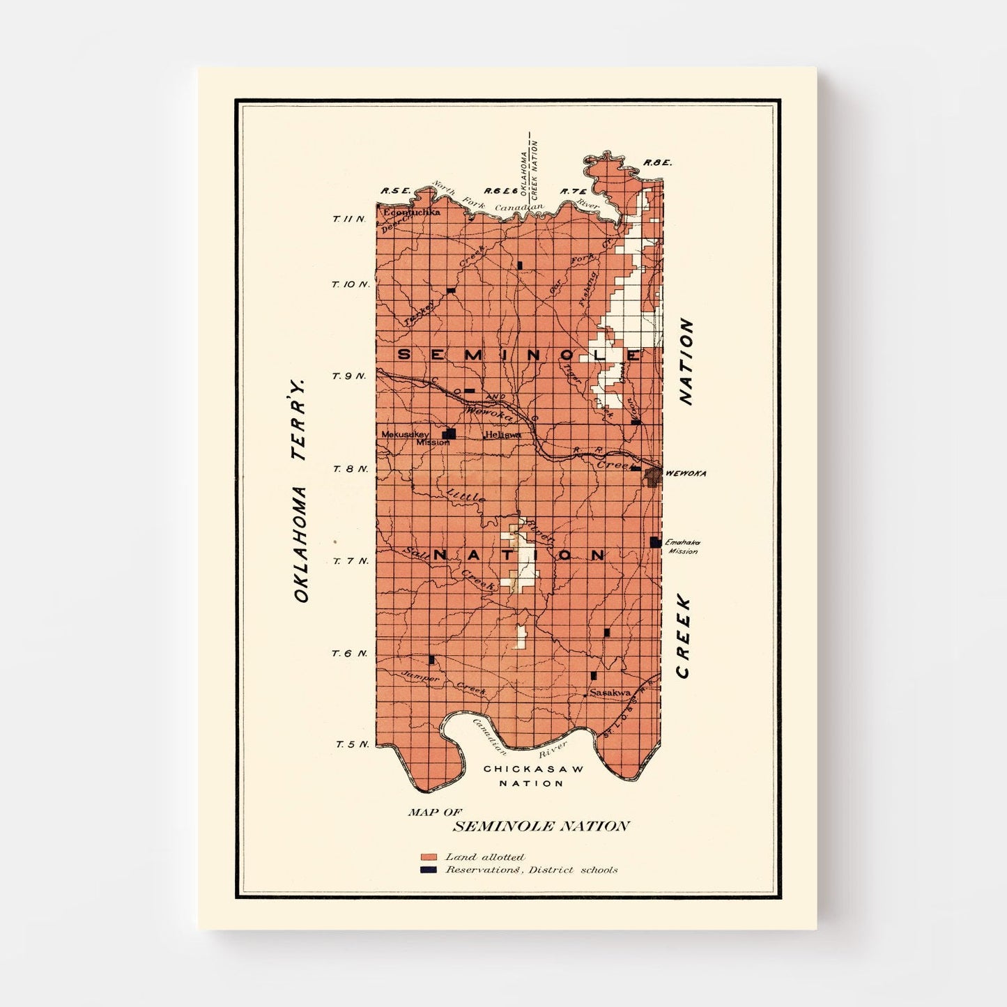 Vintage Seminole Nation Oklahoma Map, 1903