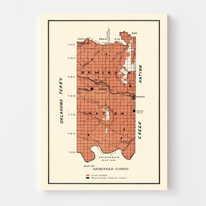 Vintage Seminole Nation Oklahoma Map, 1903