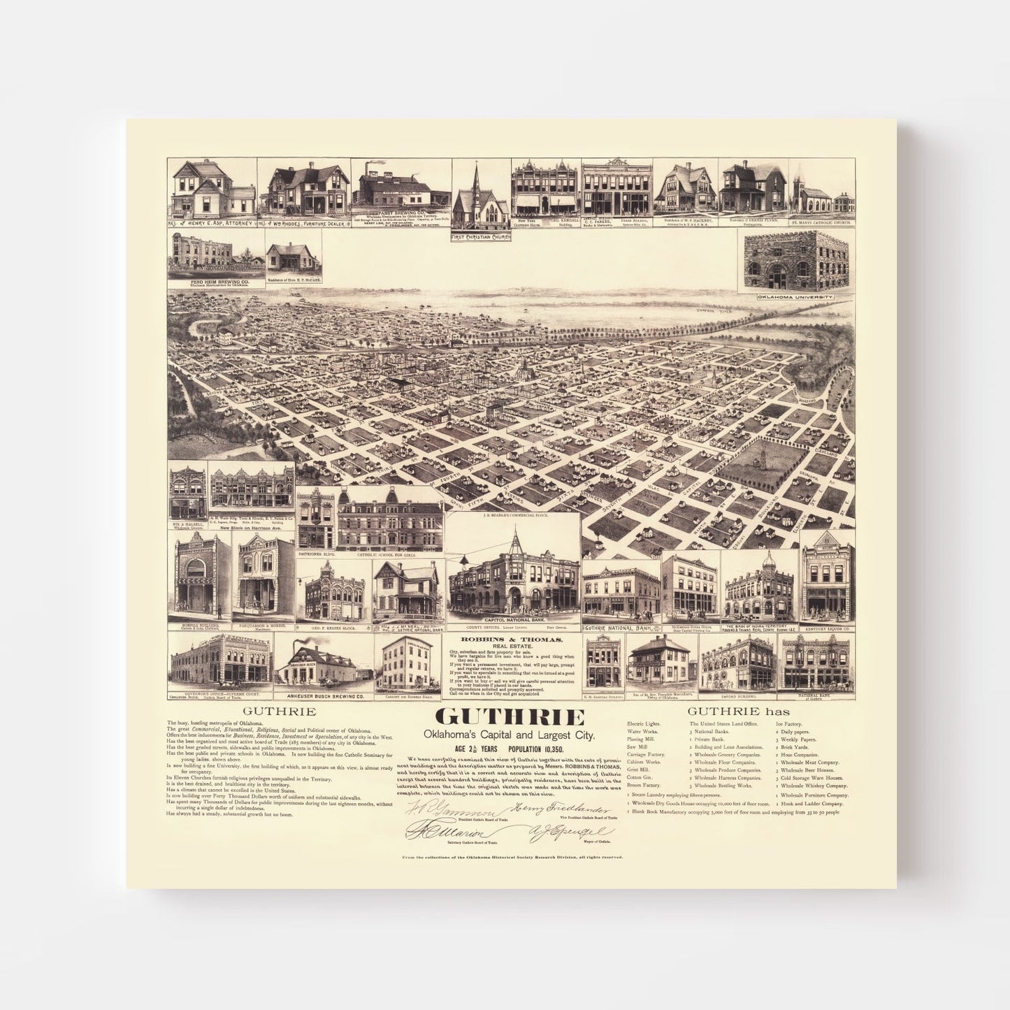 Vintage Map of Guthrie, Oklahoma, 1891