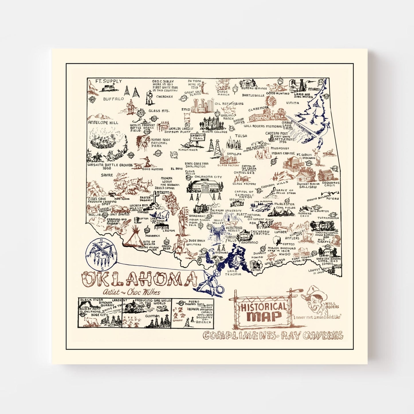 Vintage Map of Oklahoma, 1940