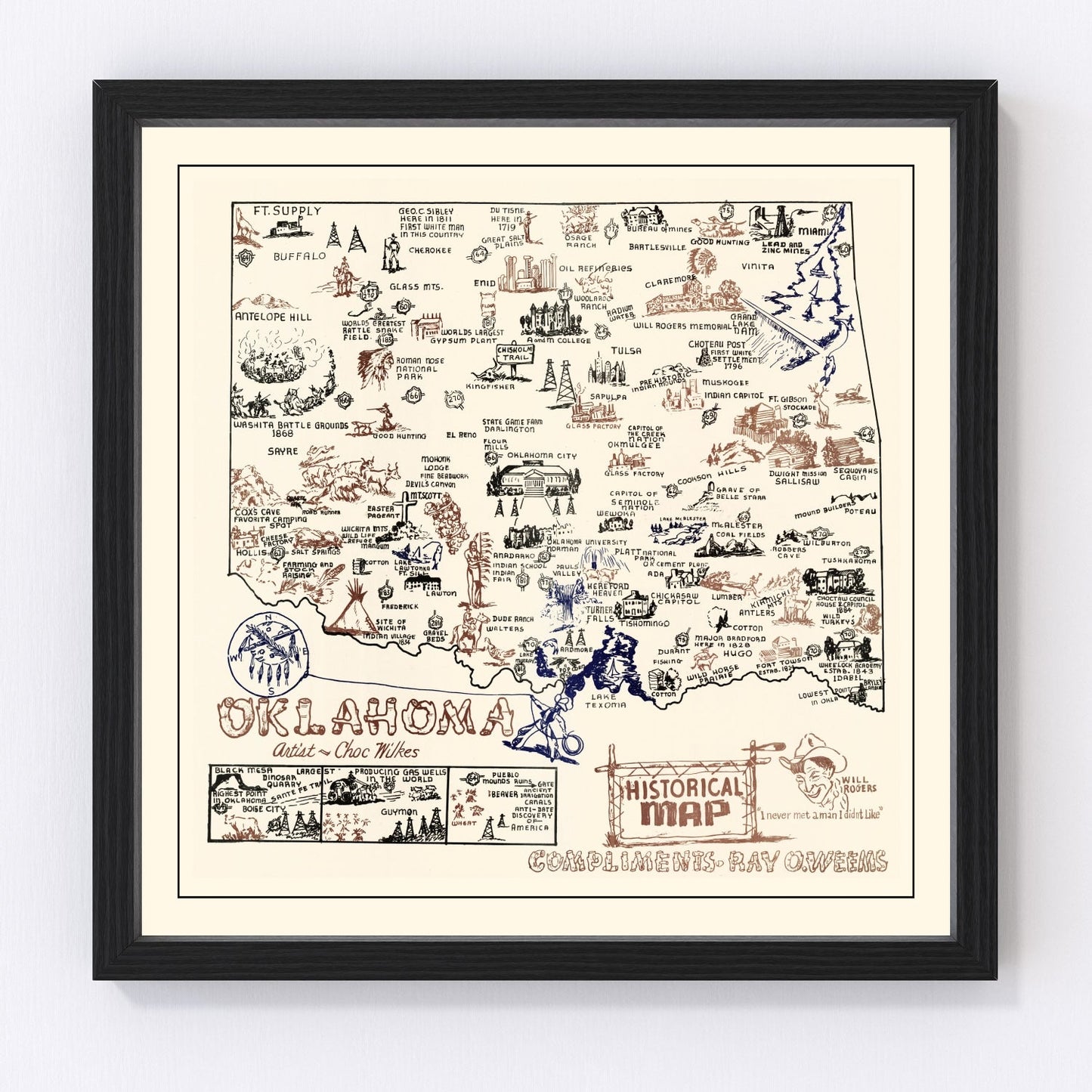 Vintage map of Oklahoma, 1940