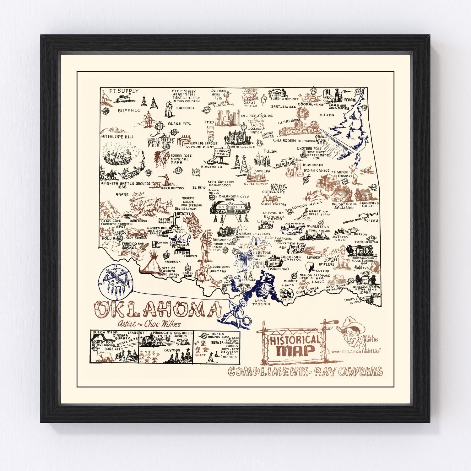 Vintage map of Oklahoma, 1940
