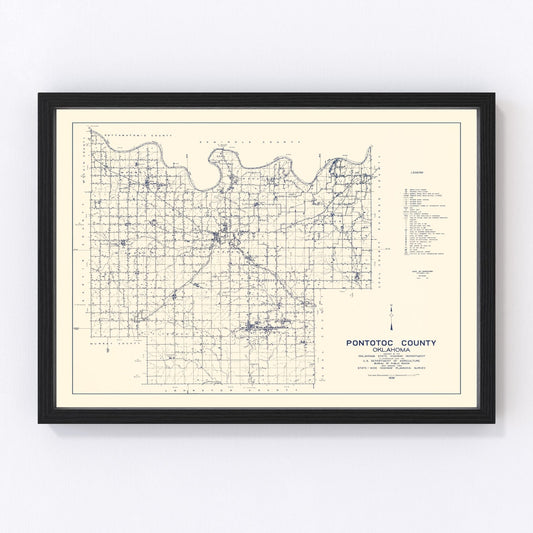 Vintage map of Pontotoc County, Oklahoma, 1936