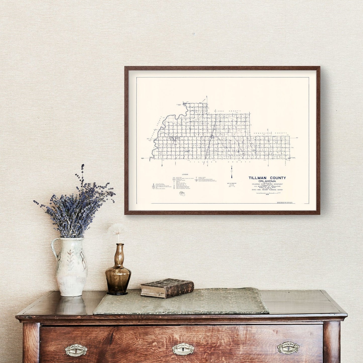 Vintage Map of Tillman County, Oklahoma, 1936
