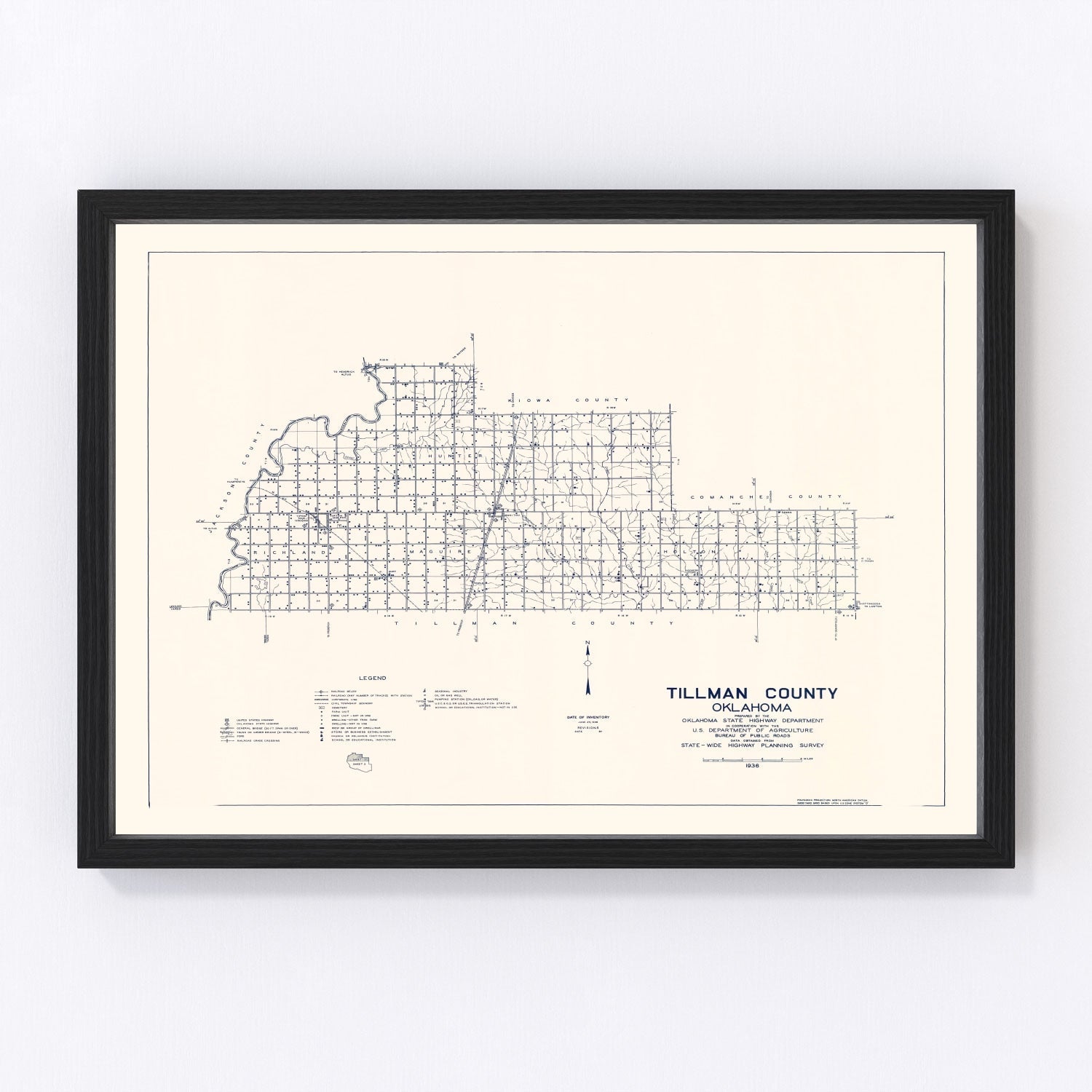 vintage map of Tillman County, Oklahoma, 1936