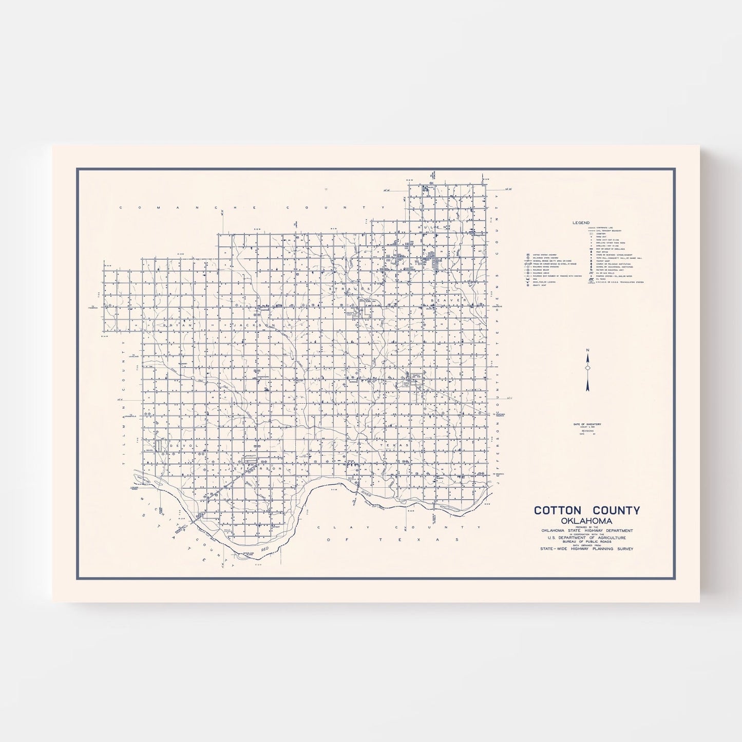 Vintage Map of Cotton County, Oklahoma 1936