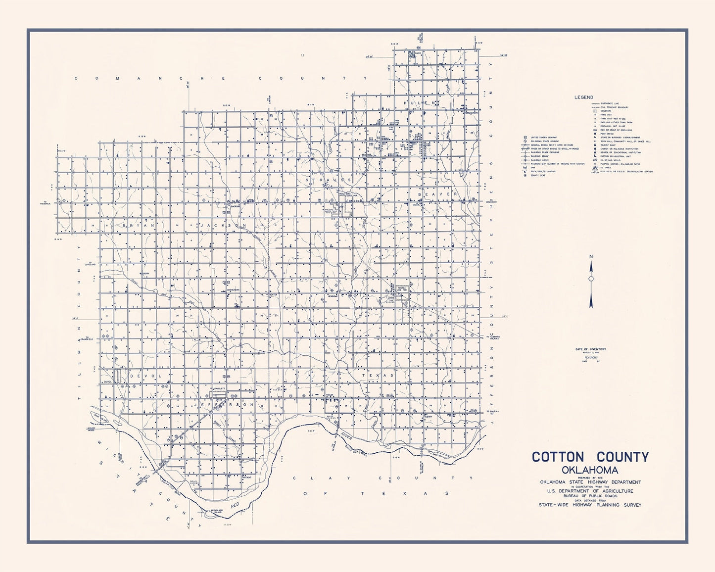 Vintage Map of Cotton County, Oklahoma 1936