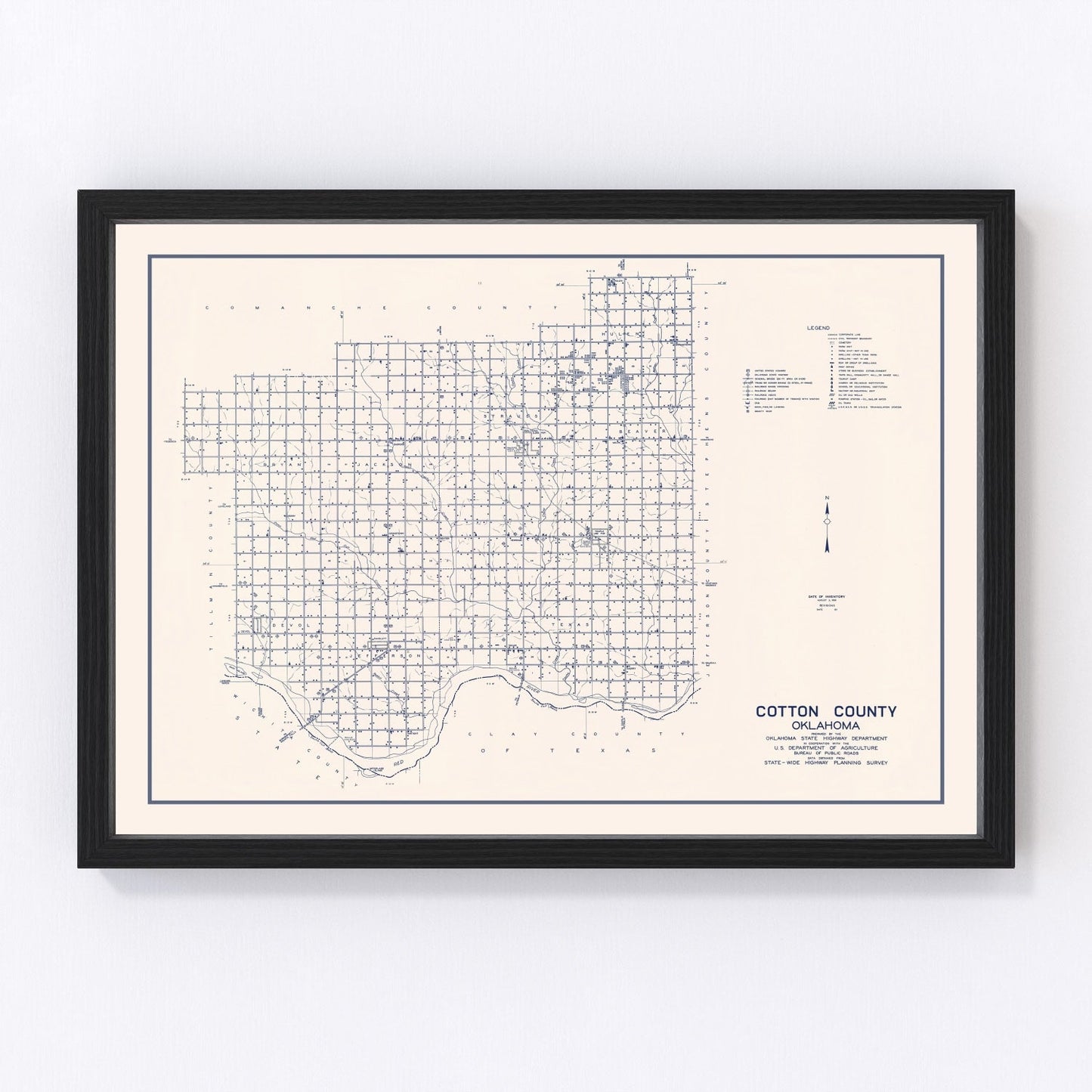 vintage map of Cotton County, Oklahoma, 1936
