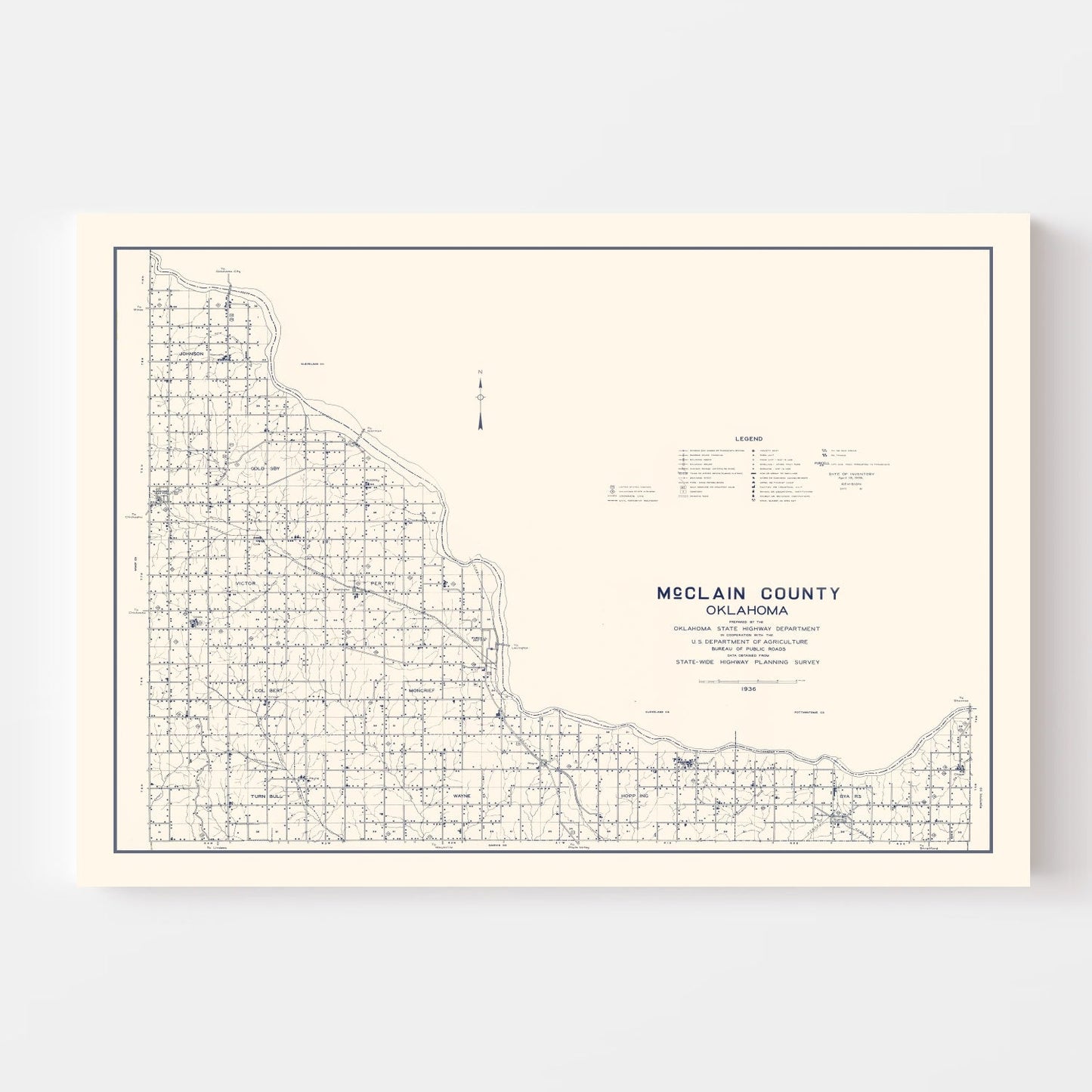 Vintage Map of McClain County, Oklahoma, 1936