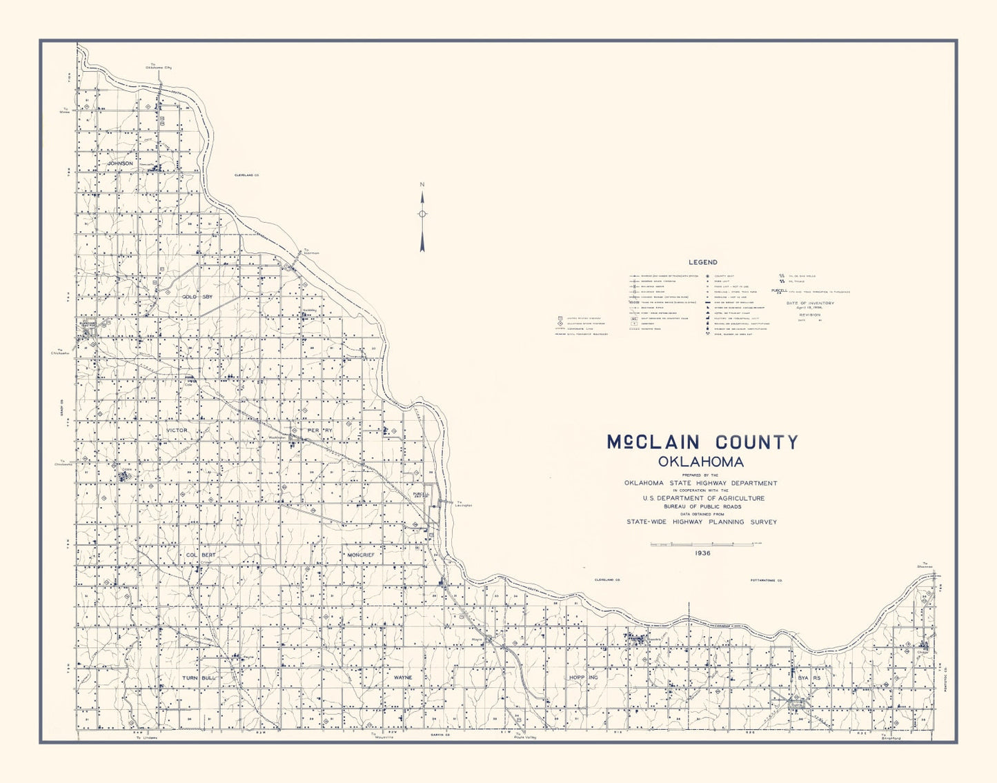 Vintage Map of McClain County, Oklahoma, 1936