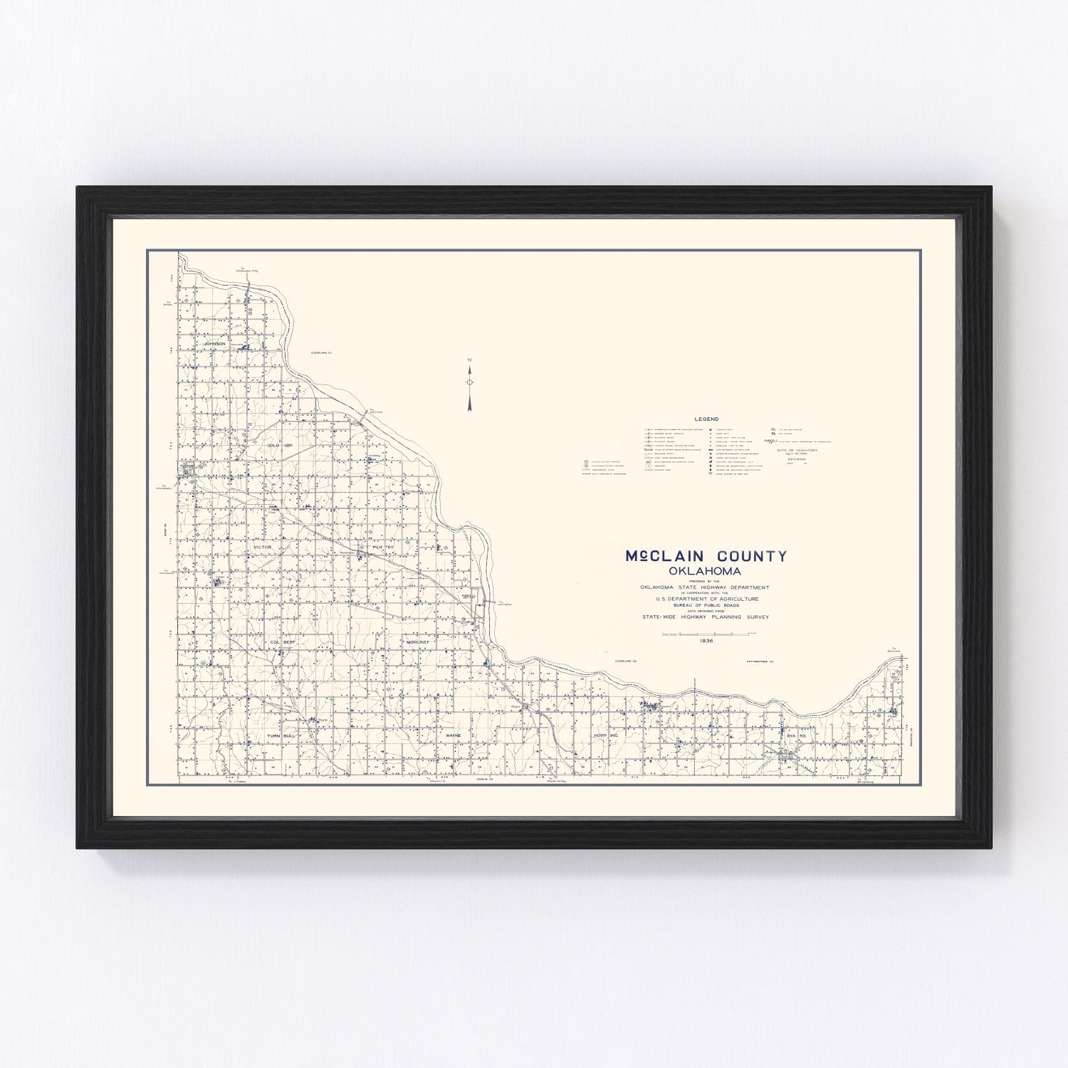 Vintage map of McClain County, Oklahoma, 1936