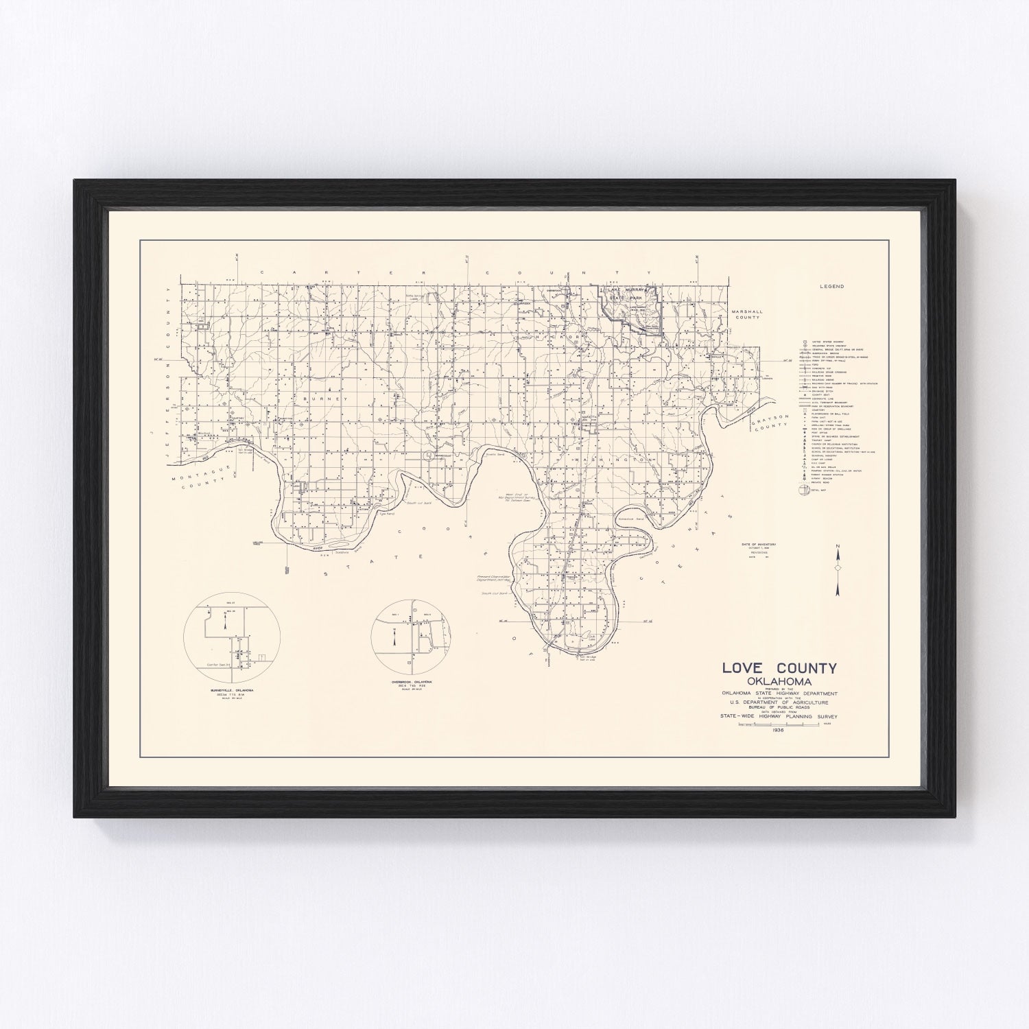 Vintage map of Love County, Oklahoma, 1936
