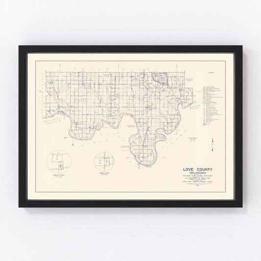 Vintage map of Love County, Oklahoma, 1936