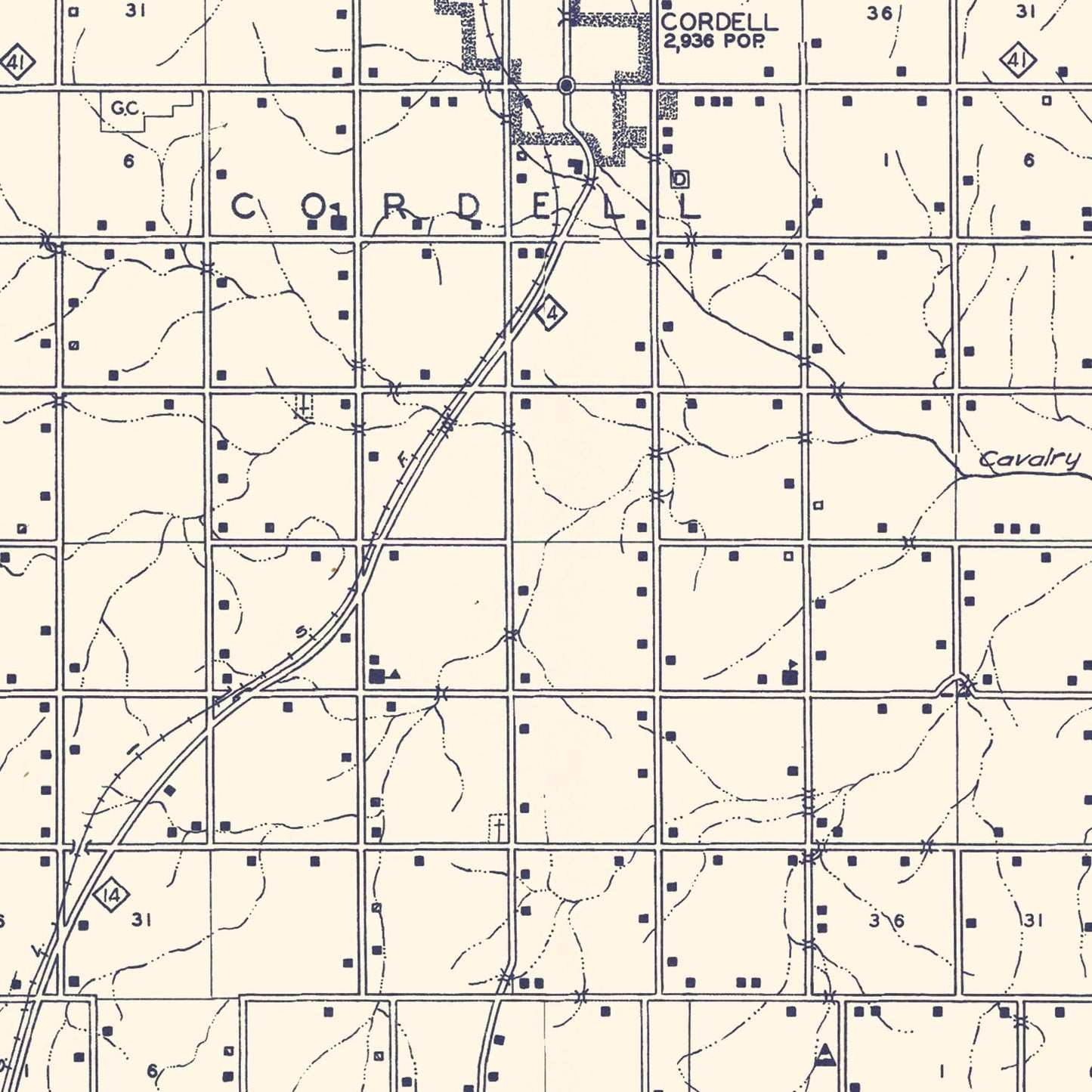 Vintage Map of Washita County, Oklahoma 1936 - Edition II