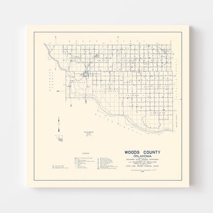 Vintage Map of Woods County, Oklahoma 1936