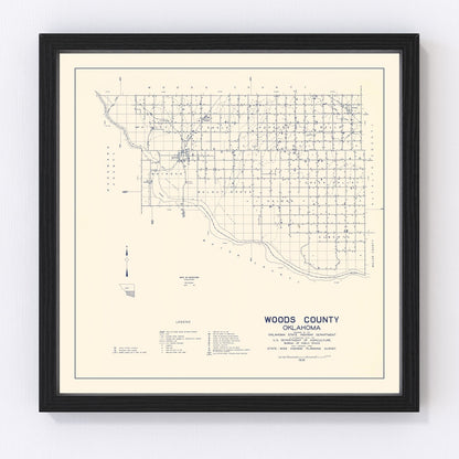 Vintage map of Woods County, Oklahoma, 1936, digitally restored