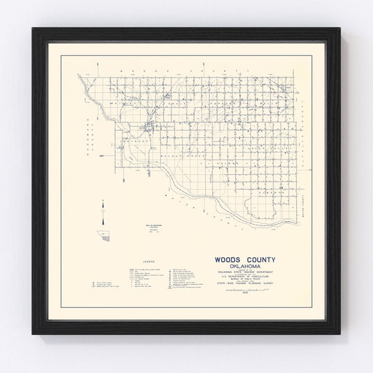 Vintage map of Woods County, Oklahoma, 1936, digitally restored