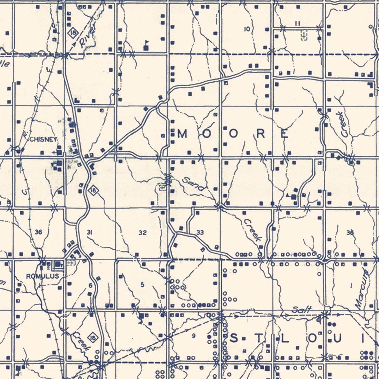 Vintage Map of Pottawatomie County, Oklahoma, 1936