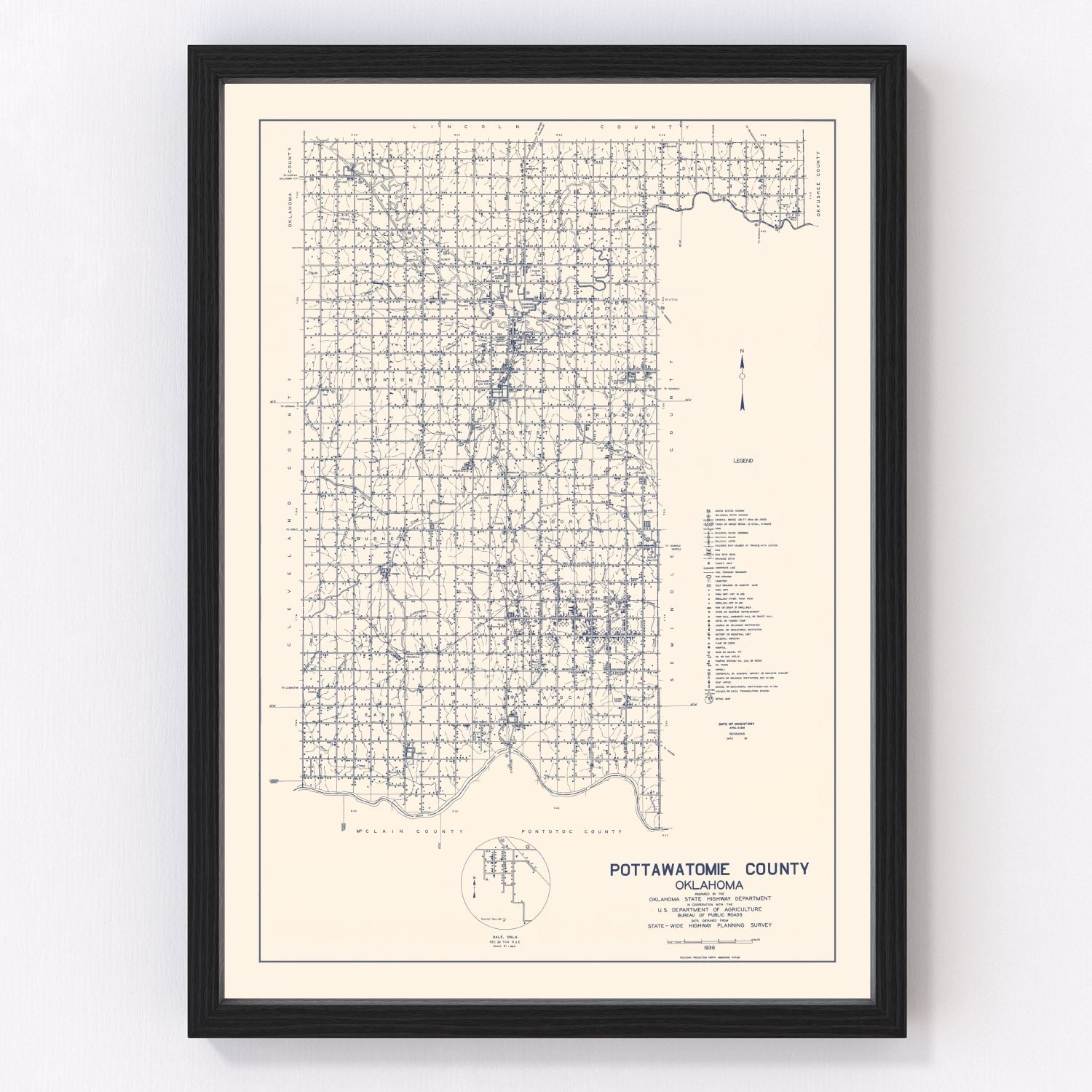 Vintage map of Pottawatomie County, Oklahoma, 1936