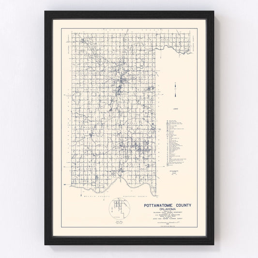 Vintage map of Pottawatomie County, Oklahoma, 1936
