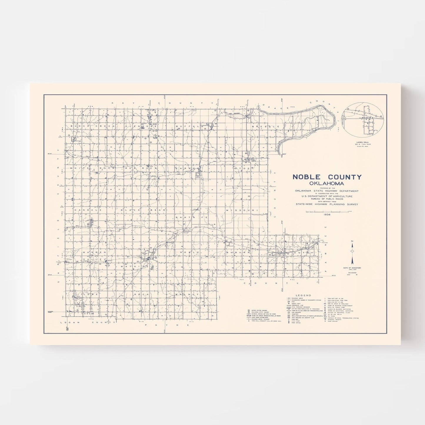 Vintage Map of Noble County, Oklahoma, 1936 II