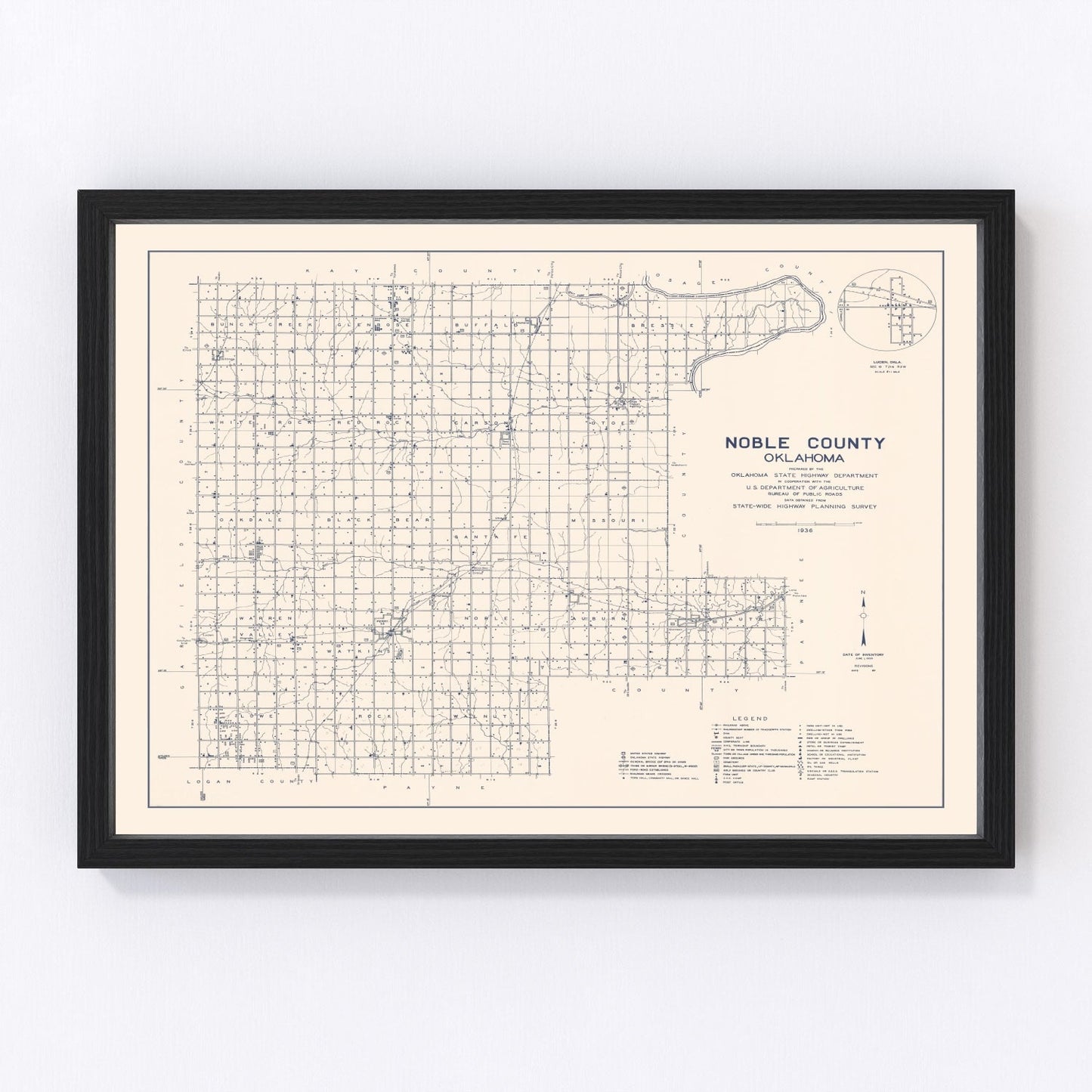 vintage map of Noble County, Oklahoma, 1936