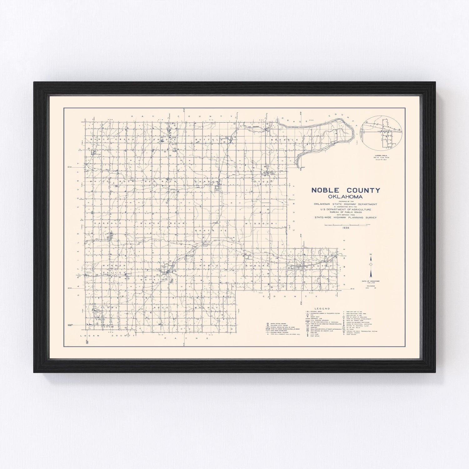 vintage map of Noble County, Oklahoma, 1936