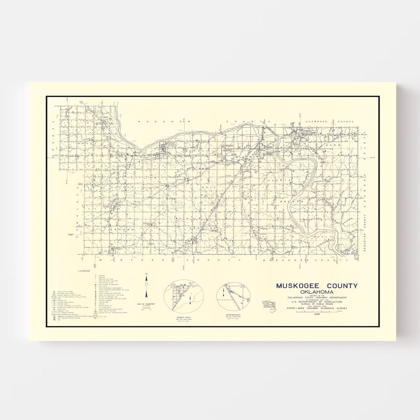 Vintage Map of Muskogee County, Oklahoma, 1936