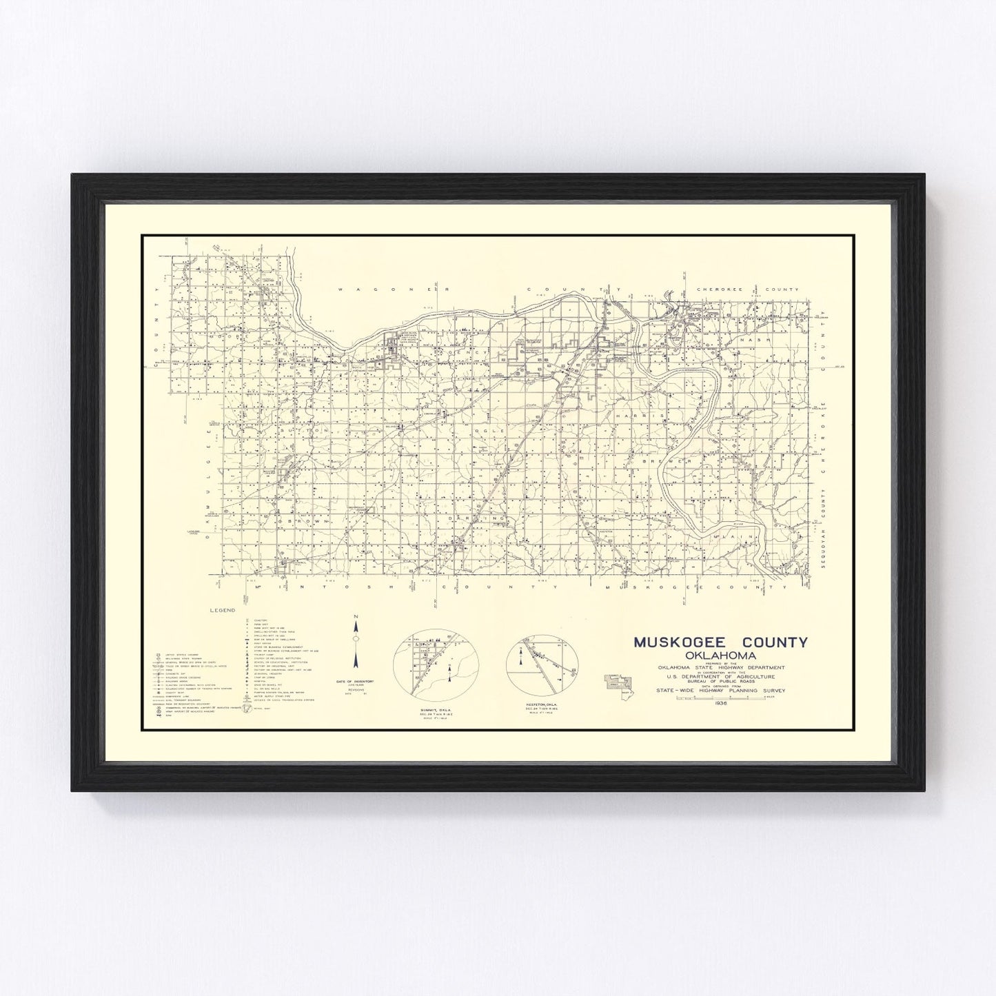 vintage map of Muskogee County, Oklahoma, 1936