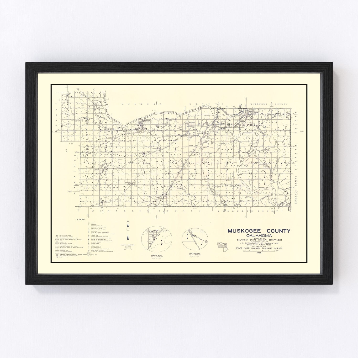 vintage map of Muskogee County, Oklahoma, 1936