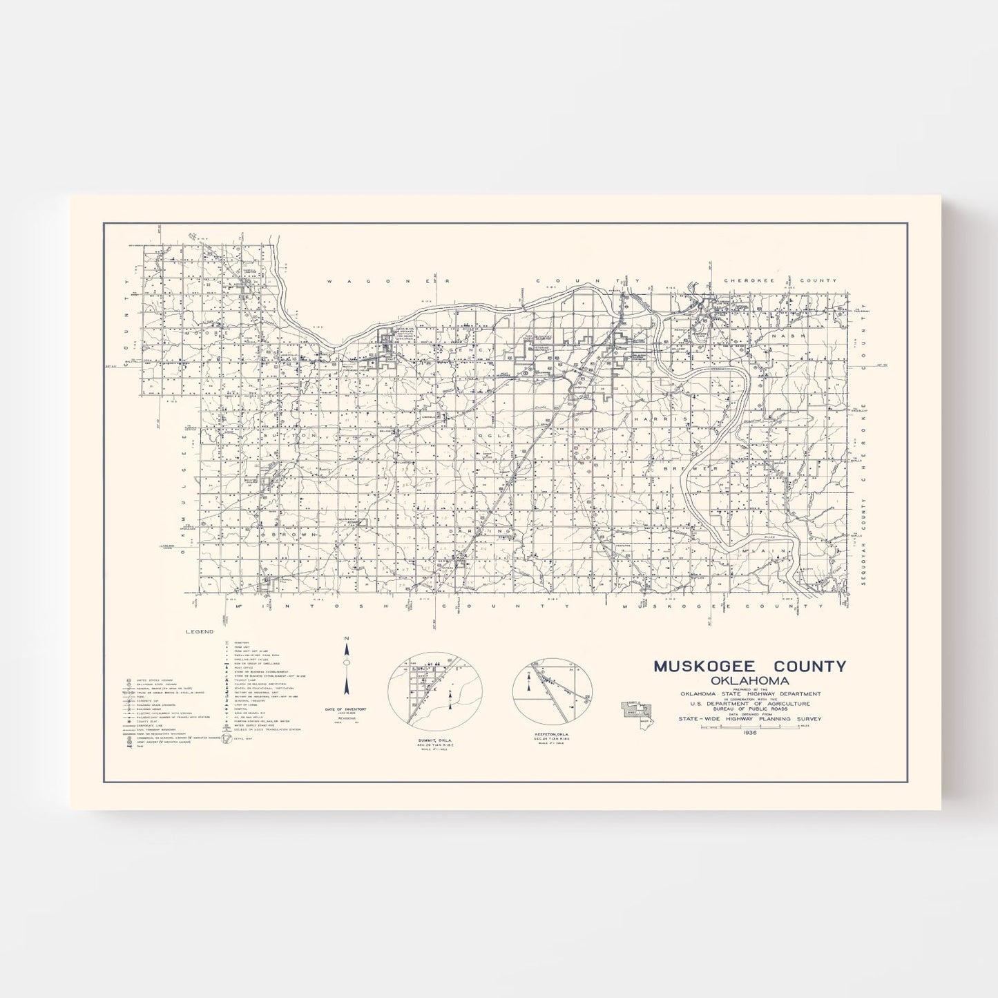 Vintage Map of Oklahoma County, Oklahoma, 1936