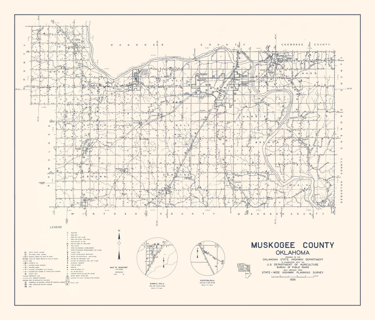 Vintage Map of Oklahoma County, Oklahoma, 1936