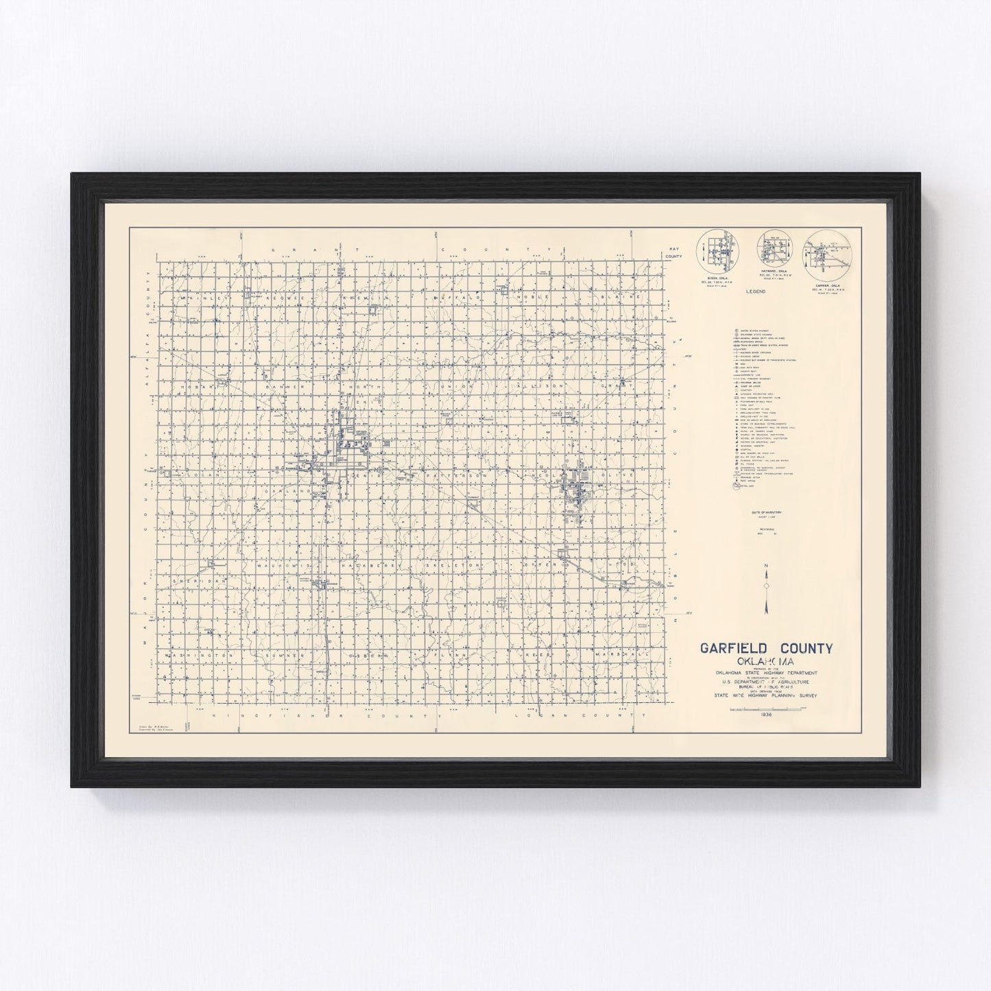 Vintage map of Garfield County, Oklahoma, 1936