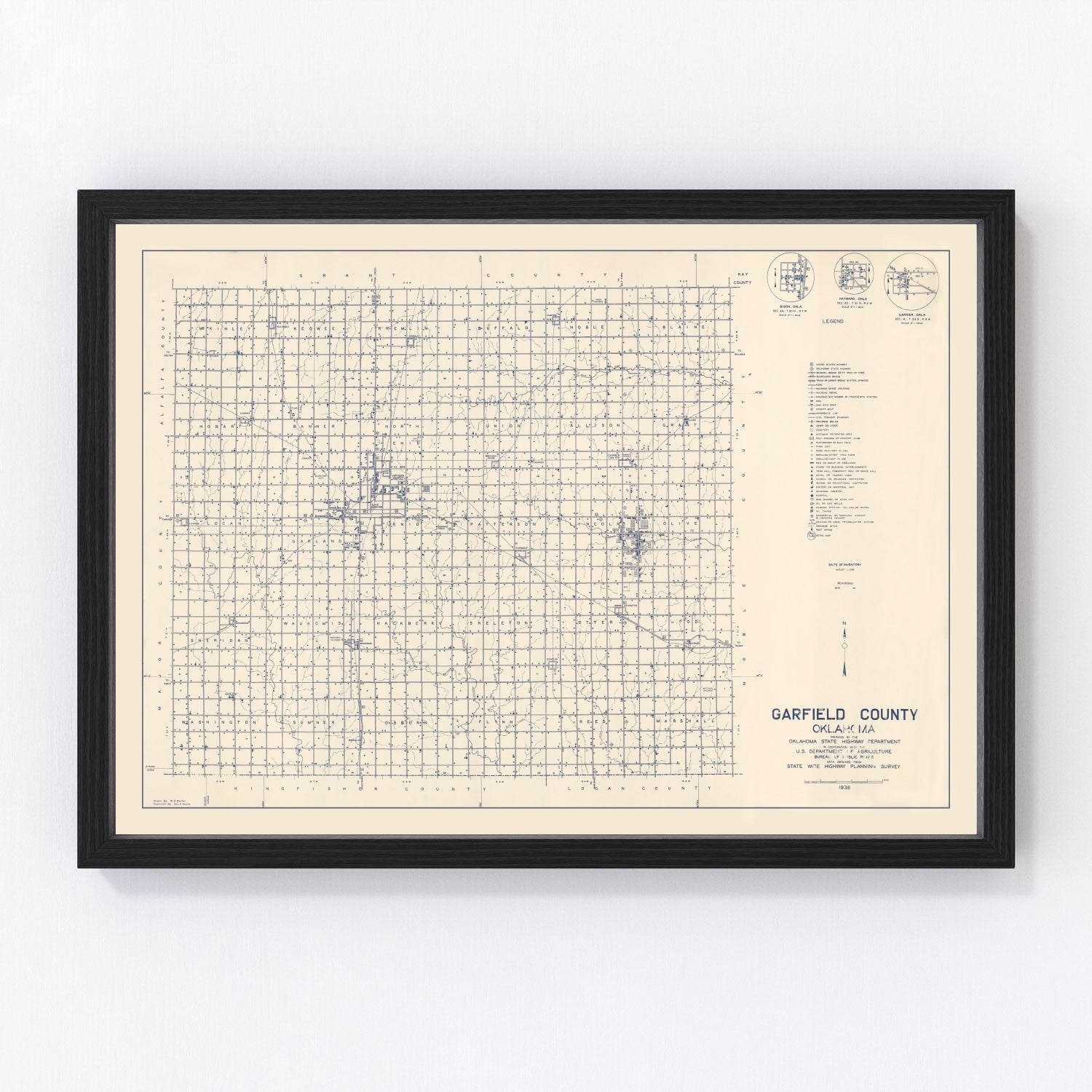 Vintage map of Garfield County, Oklahoma, 1936