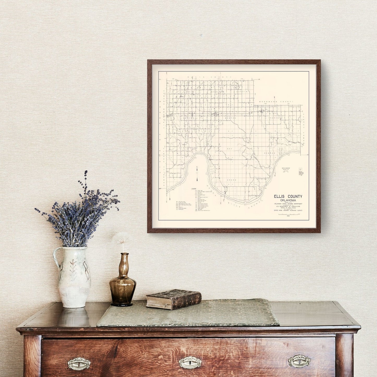Vintage Map of Ellis County, Oklahoma, 1936