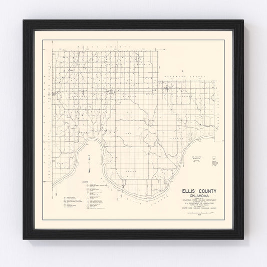 Vintage map of Ellis County, Oklahoma, 1936