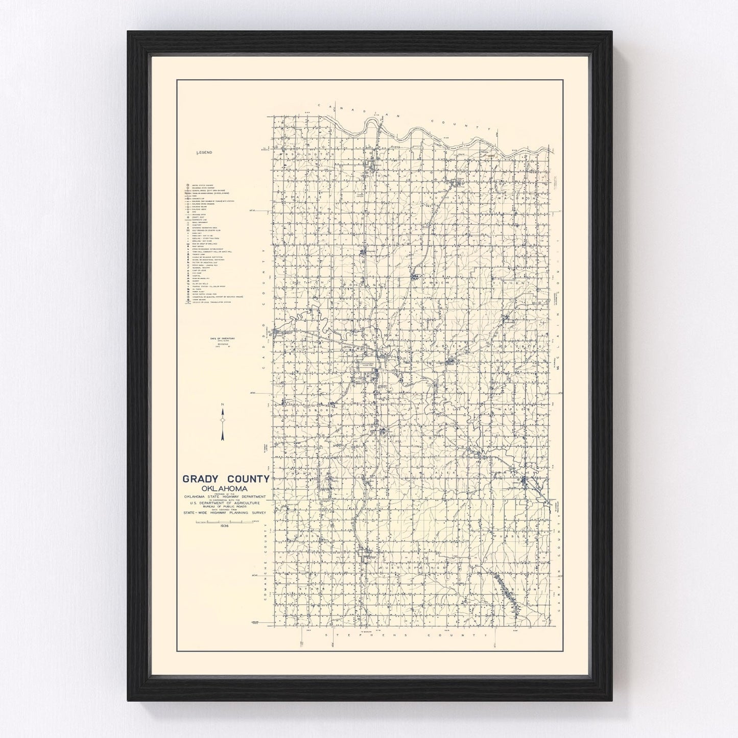 Vintage map of Grady County, Oklahoma, 1936